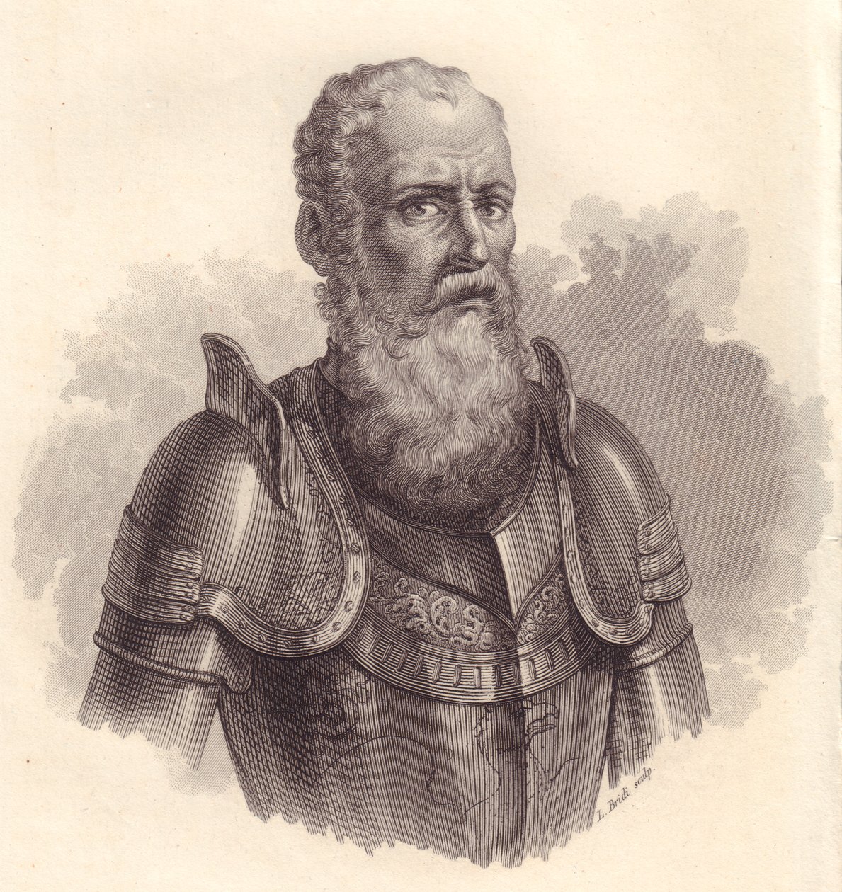 Porträtt av den italienske militärledaren Ezzelino III da Romano eller Ecelino da Romano (1194-1259), kopparstick av Blaise Nicolas Le Sueur