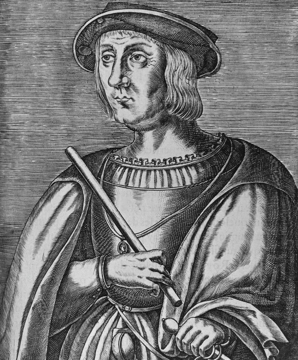 Porträtt av Jacques II de Chabannes de La Palice (ca 1470-1525), fransk militär, herre av La Palice, Pacy, Chauverothe, Bort-le-Comte och Heron, gravyr. av Blaise Nicolas Le Sueur