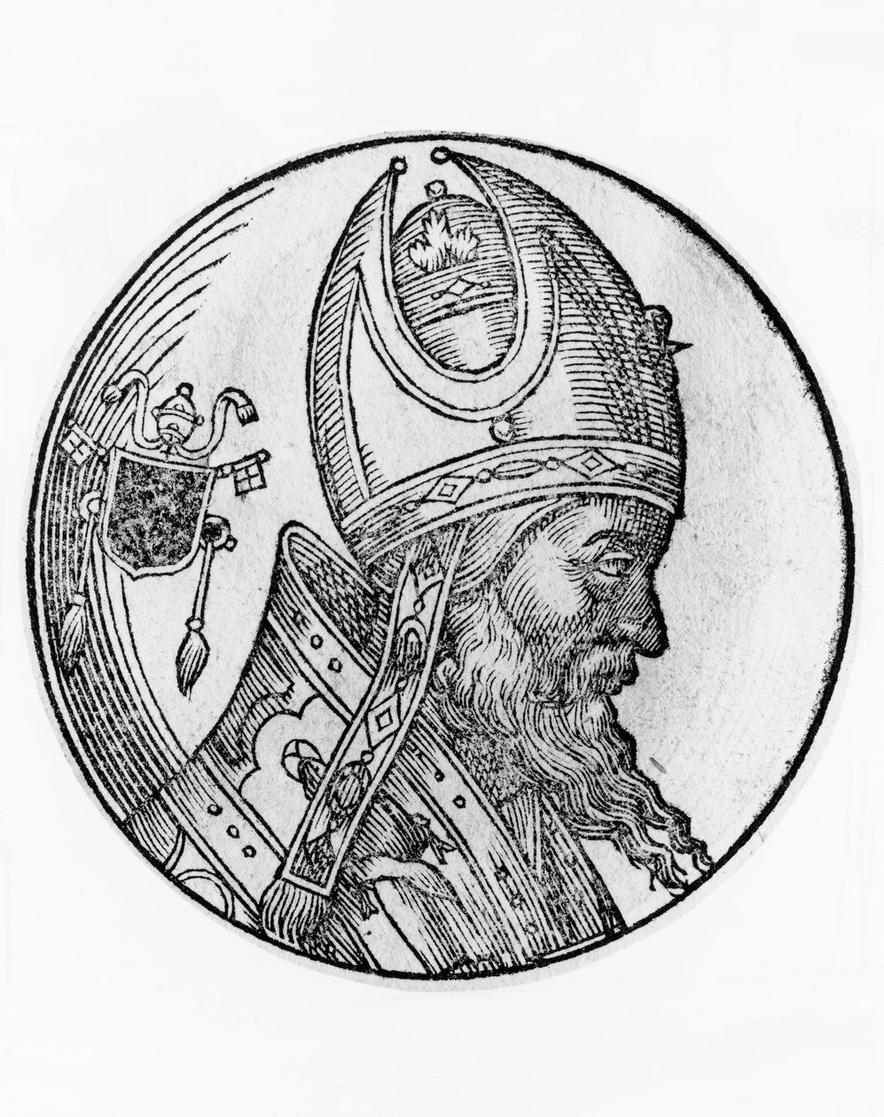 Porträtt av Johannes IV (död 642), katolska kyrkans 72:a påve från 640, gravyr av Blaise Nicolas Le Sueur