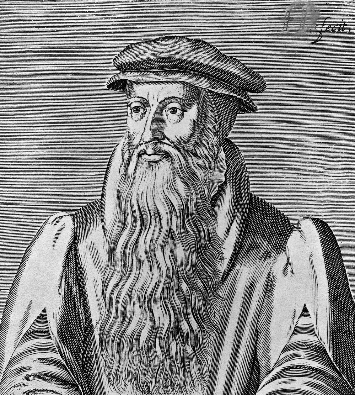 Porträtt av John Knox (cirka 1513-1572), skotsk minister, teolog, författare, reformationsledare och grundare av Presbyterian Church of Scotland, träsnitt av Blaise Nicolas Le Sueur