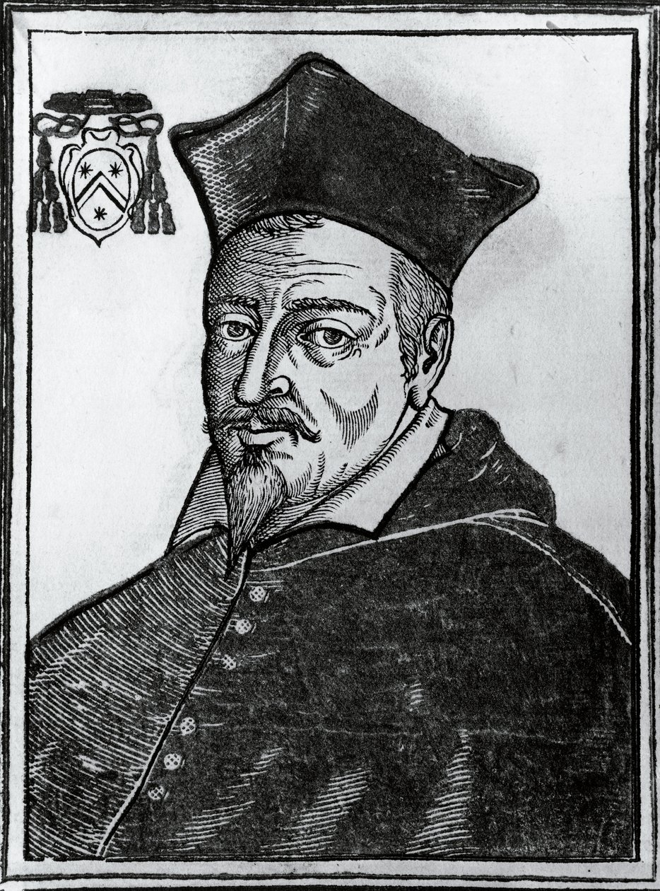 Porträtt av Pierre de Berulle (1575-1629), fransk katolsk teolog och kardinal, tryck av Blaise Nicolas Le Sueur