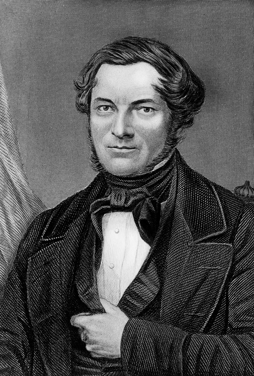 Porträtt av Robert Wilhelm Eberhard Bunsen (1811-1899), tysk kemist och fysiker, gravyr av Blaise Nicolas Le Sueur
