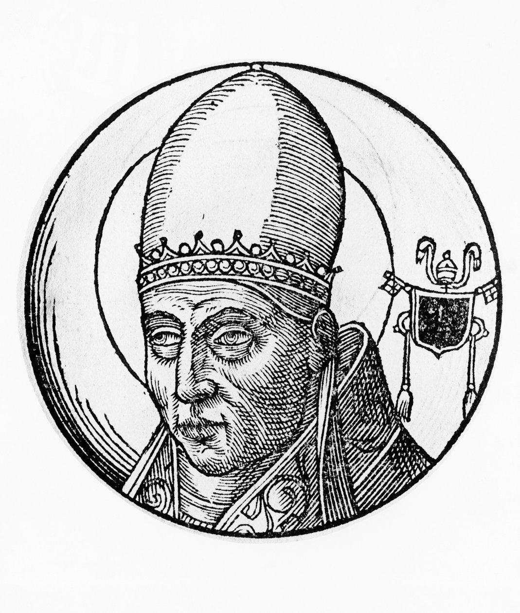 Porträtt av Saint Innocentius I (död 417), 40:e påven av katolska kyrkan från 401, gravyr av Blaise Nicolas Le Sueur