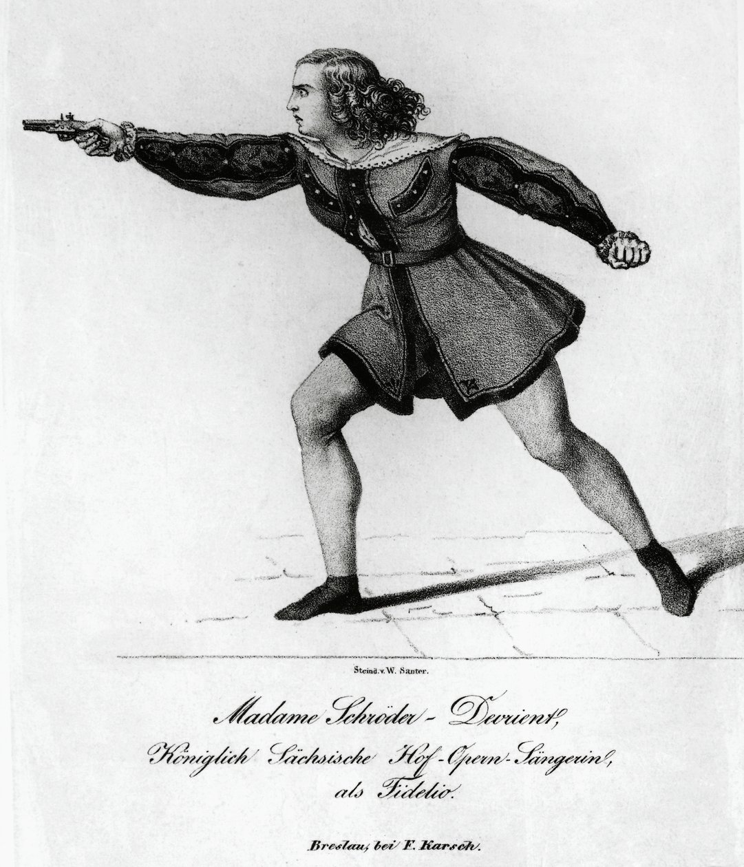 Porträtt av Wilhelmine Schroder-Devrient (1804-1860), tysk sopran, i rollen som Leonora i Fidelio eller Conjugal Love, av Ludwig van Beethoven (1770-1827), gravyr av Blaise Nicolas Le Sueur