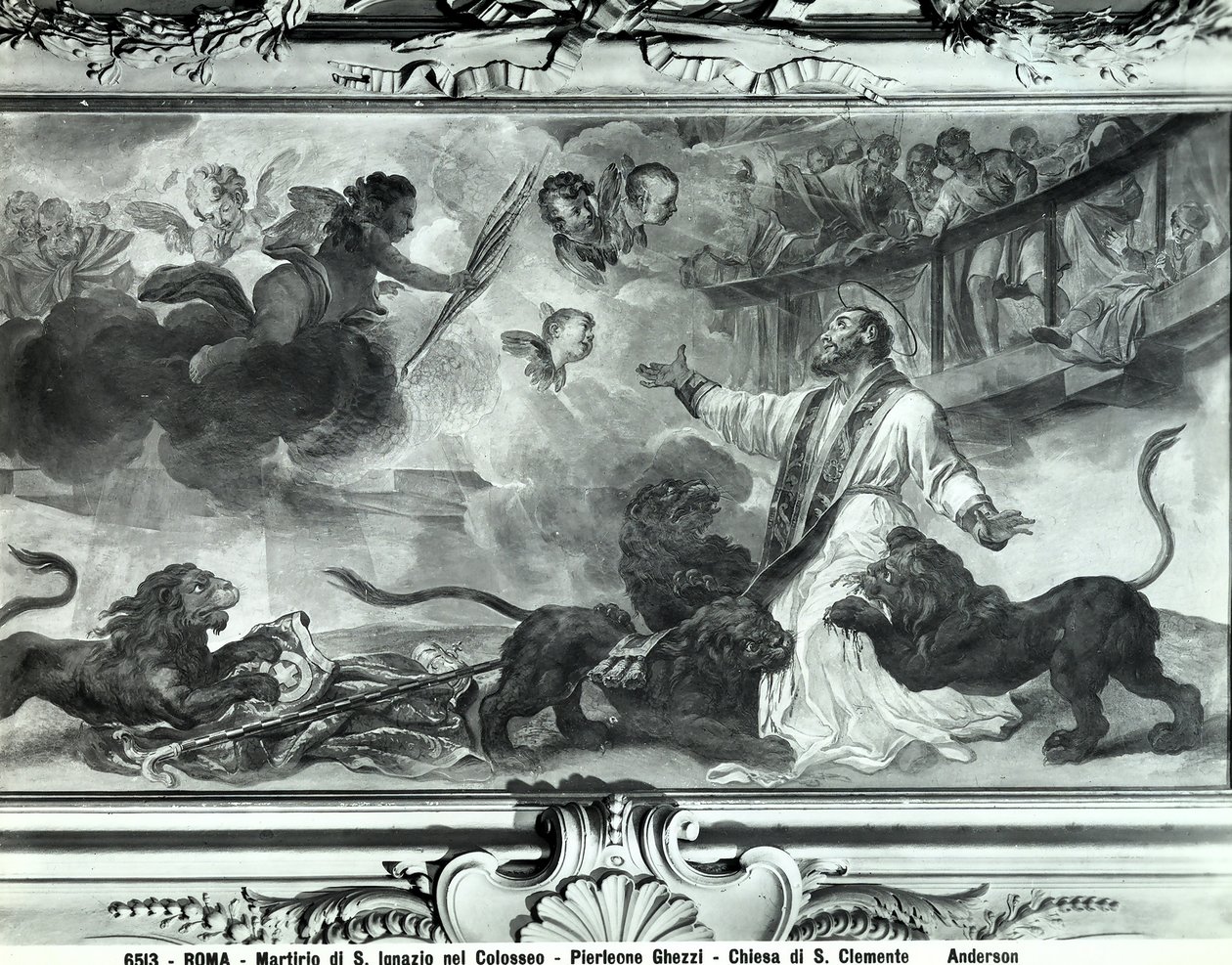 S:t Ignatius av Antiokias martyrskap i Colosseum (fresk) (s/v) av Pier Leone Ghezzi