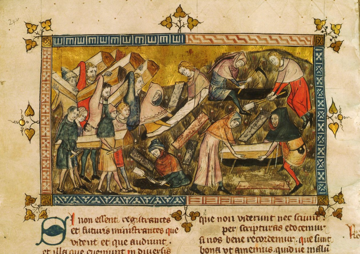 Begravningen av offren för pesten i Tournai, ca 1353. av Pierart dou Tielt