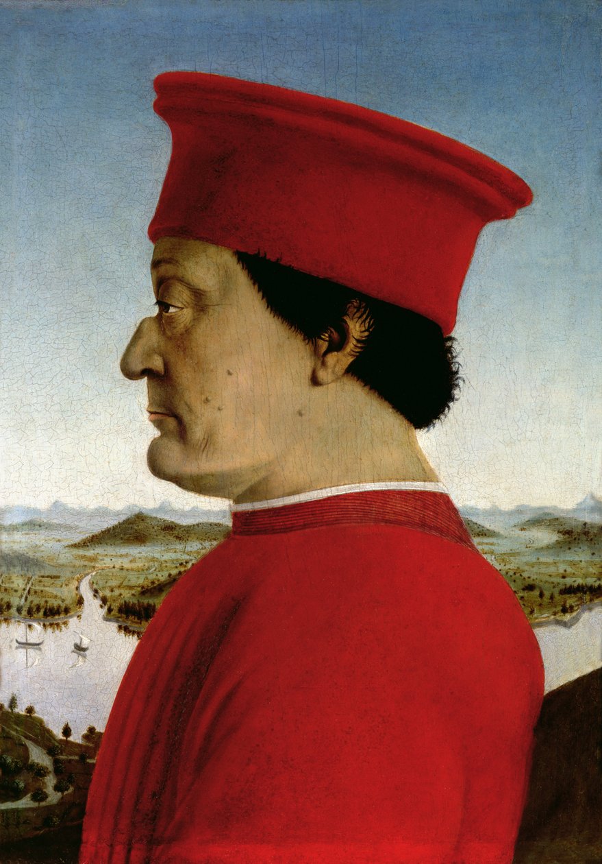 Federigo da Montefeltro (1422-82) hertig av Urbino, ca 1465 (tempera på panel) (för baksidan se 69441-42) (detalj från 95420) av Piero della Francesca