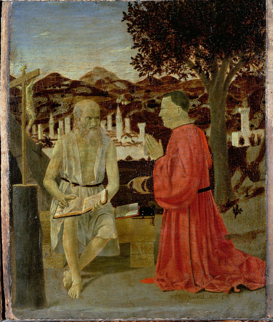 St. Hieronymus med en man som knäböjer i hängivenhet, 1450 av Piero della Francesca