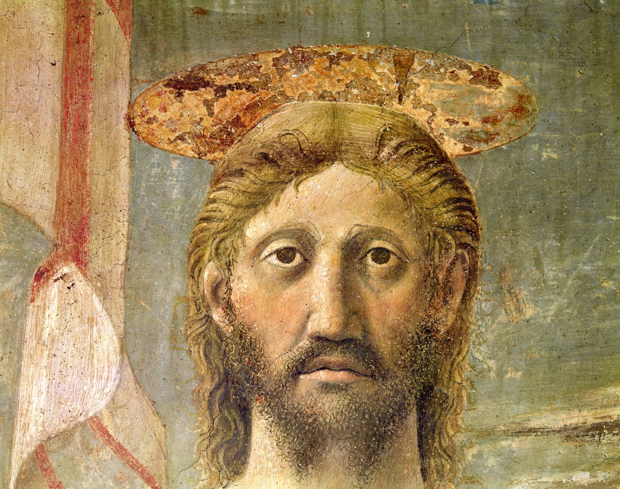 Uppståndelsen, detalj av Kristi huvud, ca 1463 fresco, se även 109787 & 205587 av Piero della Francesca