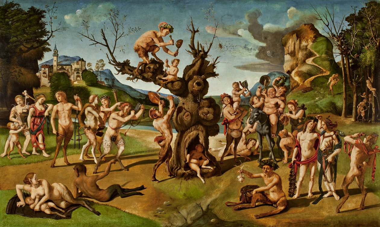 The Discovery of Honey av Bacchus, ca 1499 (tempera på panel) av Piero di Cosimo