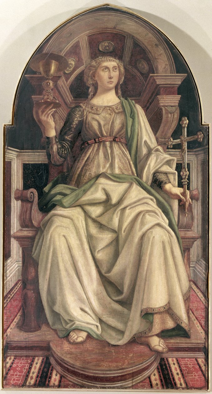 Faith, från en serie paneler som visar dygderna designade för rådkammaren i Köpmannens Guild Hall, 1469 (tempera på panel) av Piero del Pollaiolo
