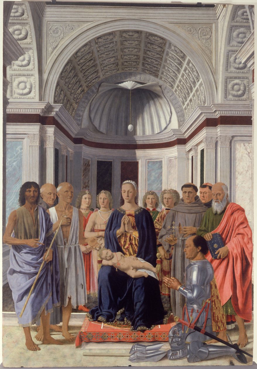 Madonna och barn och heliga, änglar och Fredrik av Montefeltro av Piero dellaFrancesca