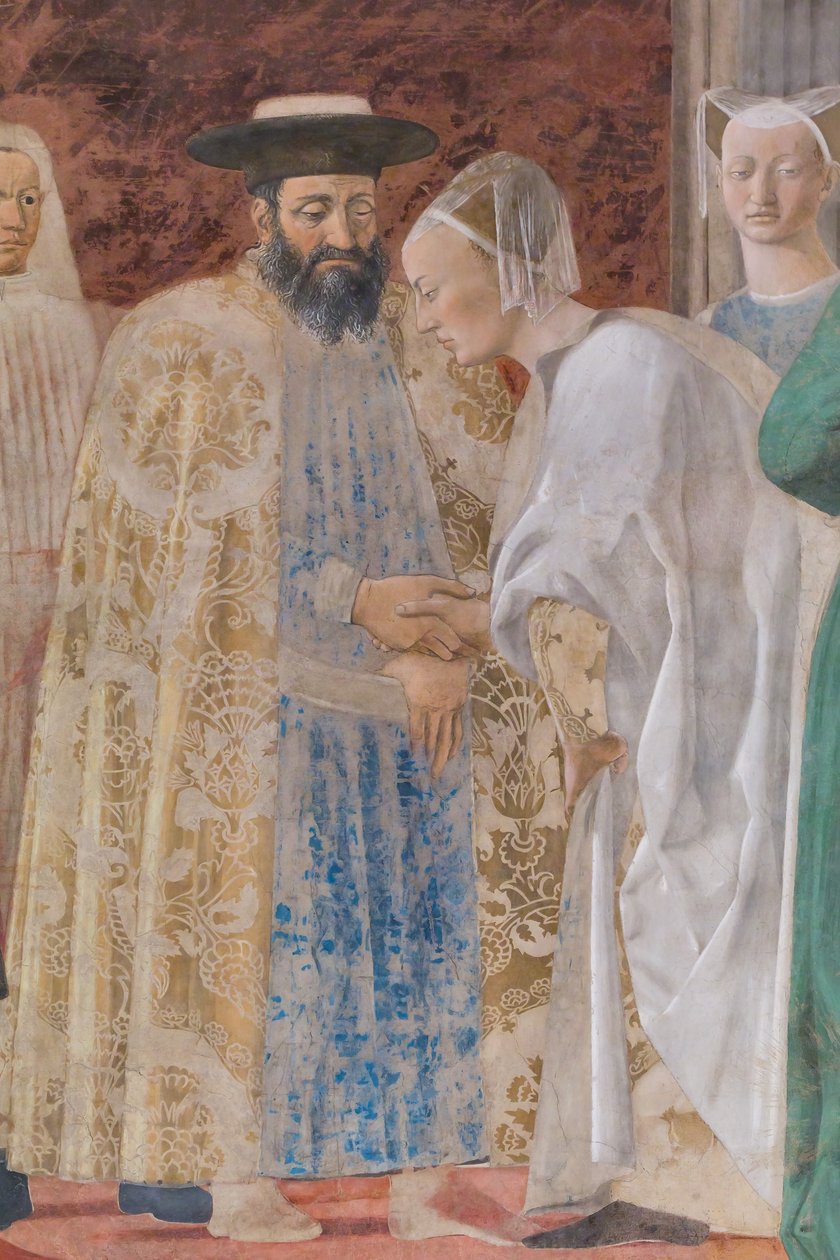 Korsets tillbedjan och mötet mellan Salomo och drottningen av Saba, detalj av Piero della Francesca