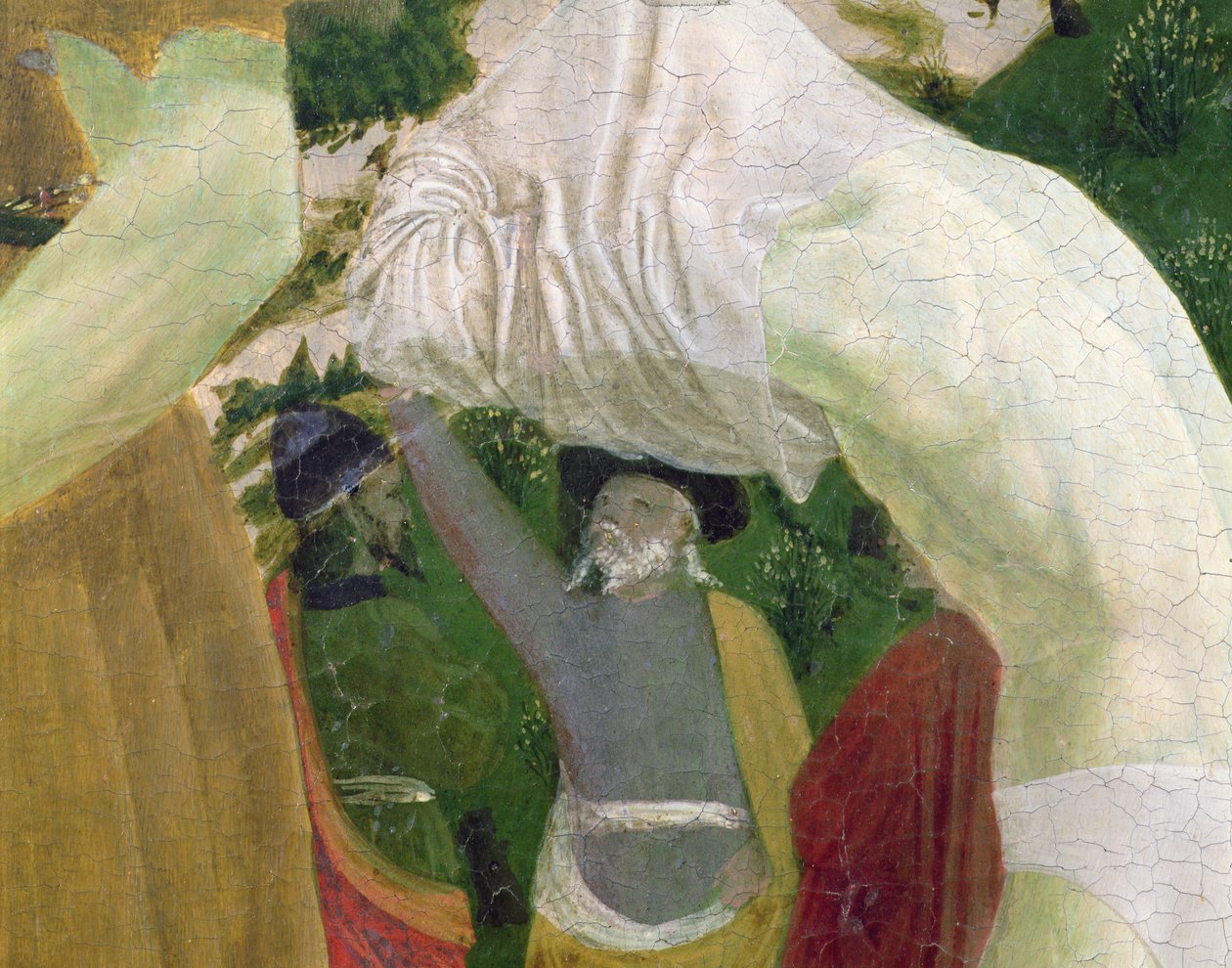 Kristi dop, detalj i högra delen som visar en man som förbereder sig för dop av Piero della Francesca