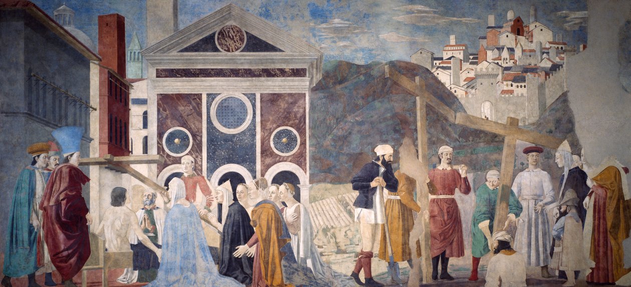 Detalj från Legend of the True Cross som visar upptäckt och verifiering av True Cross, av Piero della Francesca av Piero della Francesca