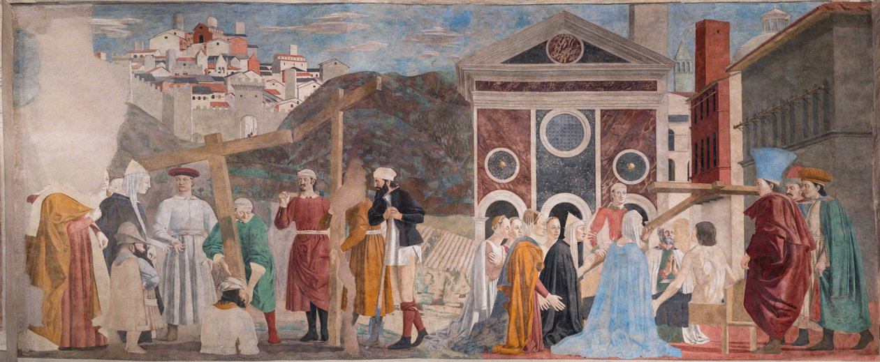 De tre korsens fynd och verifiering av korset, från Berättelserna om det sanna korset (fresk) av Piero della Francesca