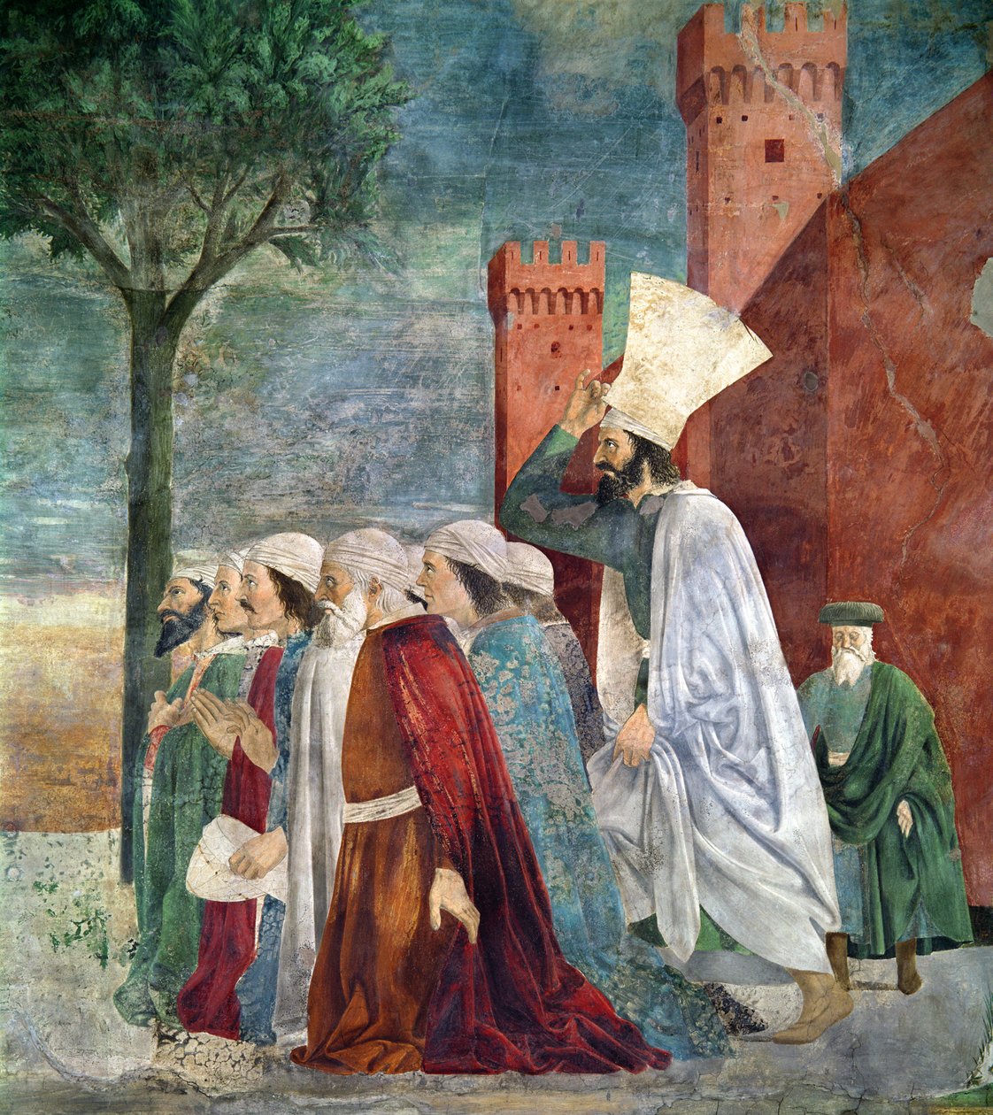 Heraclius c.575-641 återställer korset till Jerusalem, från cykeln Legend of the True Cross, färdig 1464 freskdetalj av 58287 av Piero della Francesca