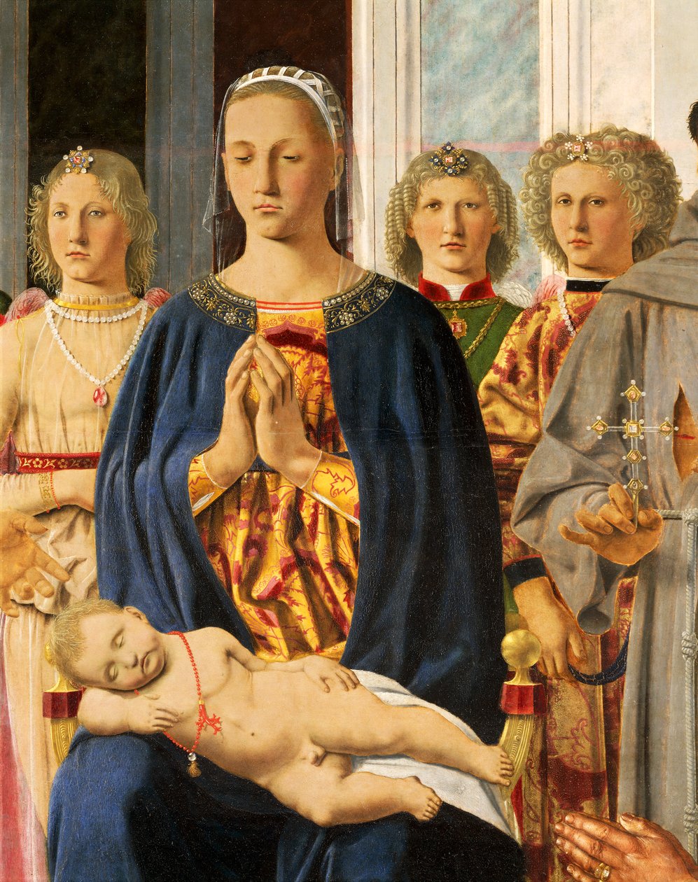 Madonna och barn omgivna av änglar, detalj av Brera altartavla Madonna och barn med heliga som ber med Federico da Montefeltro av Piero della Francesca (1412-1492), tempera på trä, 251x172 cm av Piero della Francesca