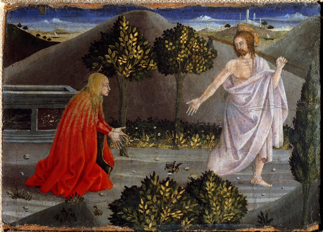 Noli me tangere. Barmhärtighetens polyptyk. (Målning på trä av Piero della Francesca