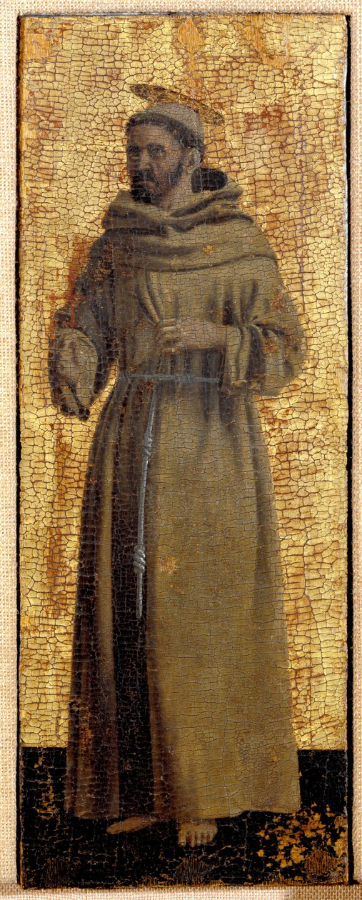Polyptic of Misericorde: Jungfrun från Misericorde, omgiven av helgon. Detalj som föreställer Saint Francois av Assisi. Målning på trä av Piero della Francesca (1415/20-1492) 1445-1460 Dim. 54x21 cm Sansepolcro, Pinacoteca Comunale av Piero della Francesca