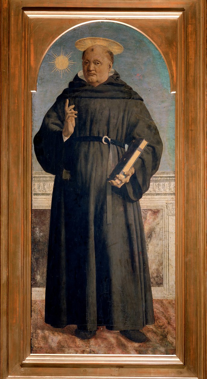 Polyptyk av Saint Augustine: Saint Nicholas of Tolentino - olja på panl av Piero della Francesca
