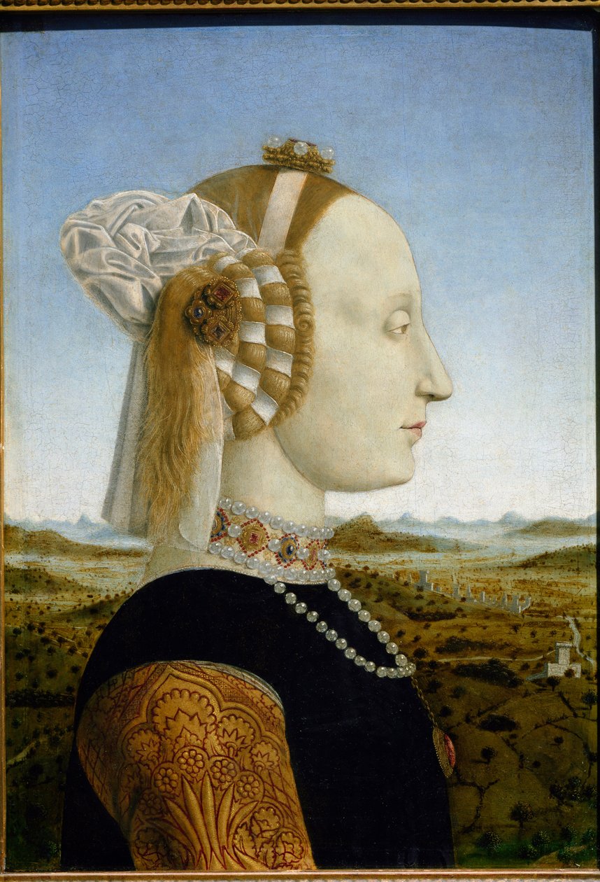Porträtt av Battista Sforza, fru till Federico da Montefeltro, ca 1465 (tempera och olja på trä) av Piero della Francesca