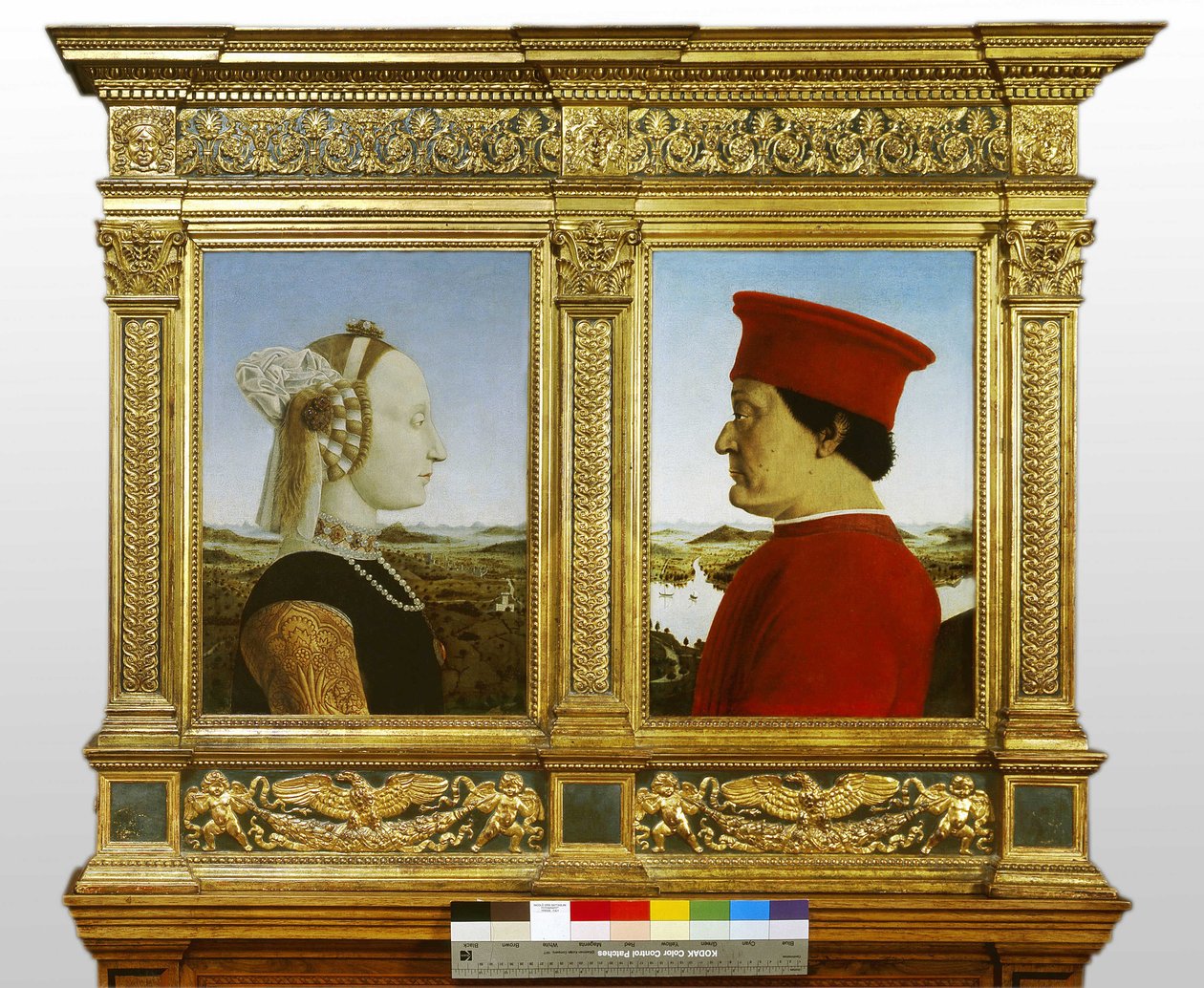 Porträtt av Federico de Montefeltro (Frederic de Montefeltre), hertig av Urbino (1422-1482) och Battista Sforza (1446-1472) s av Piero della Francesca