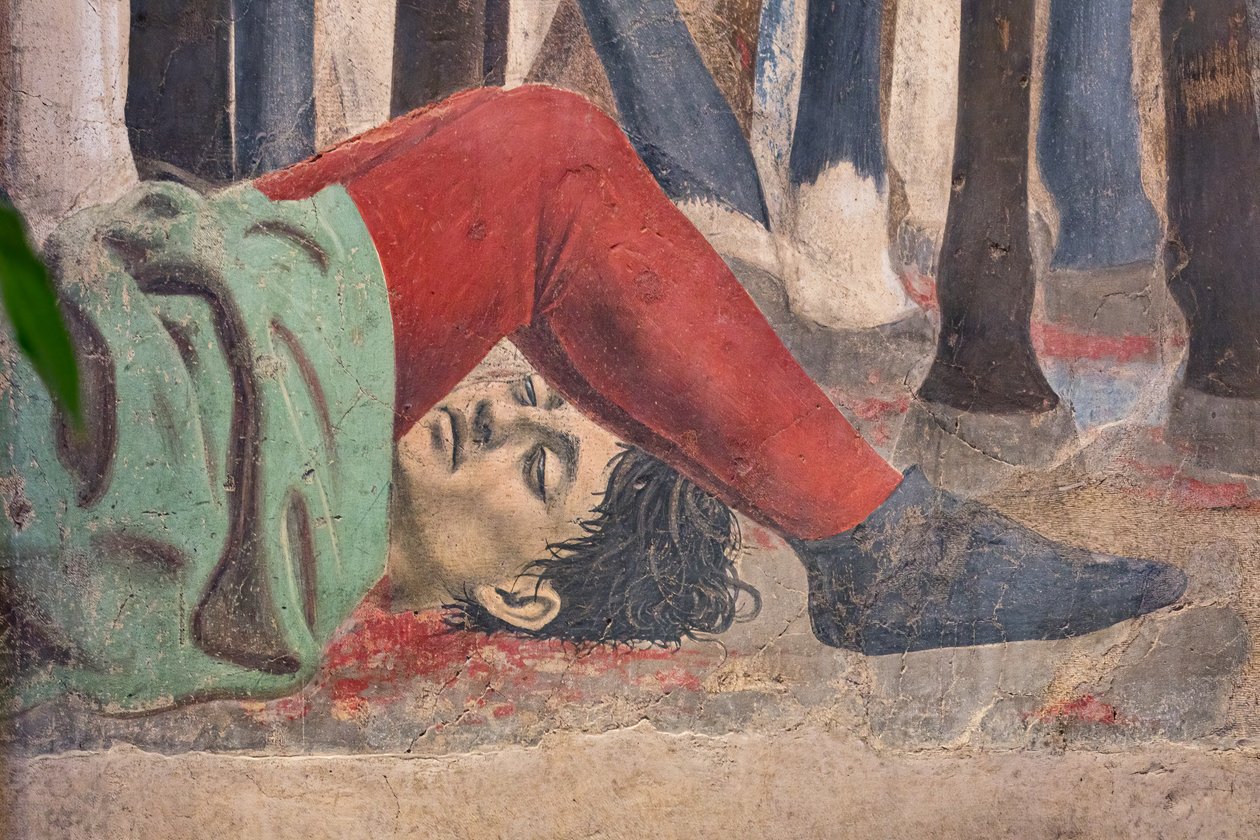 Slaget mellan Heraklius och Chosroes, detalj av Berättelser om det sanna korset: dödad man (fresco) av Piero della Francesca