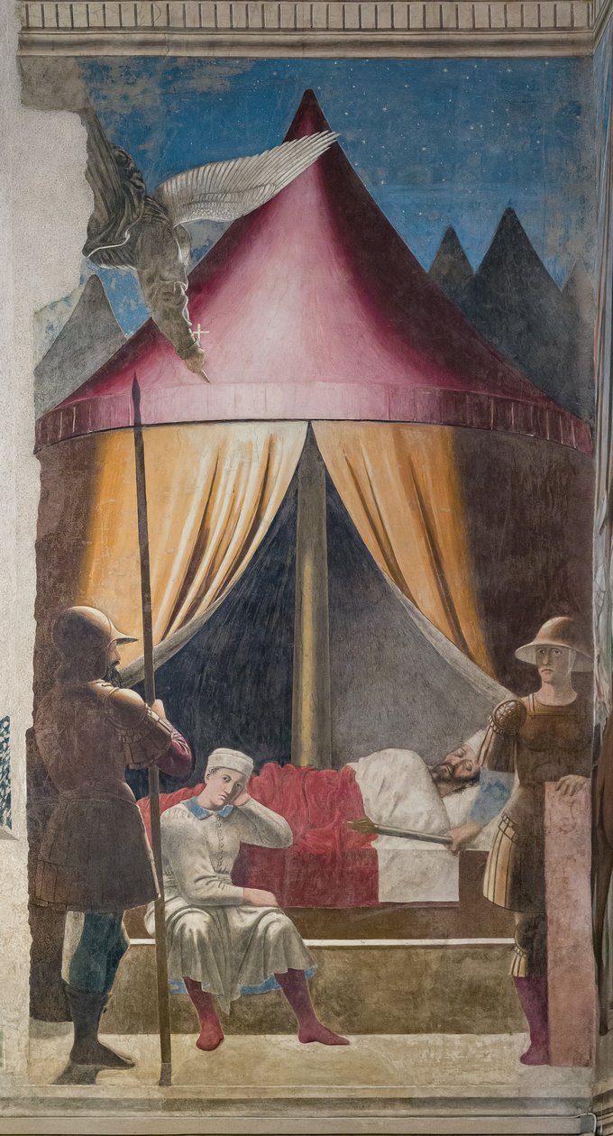 Konstantins dröm, detalj av Berättelserna om det sanna korset (fresk) av Piero della Francesca
