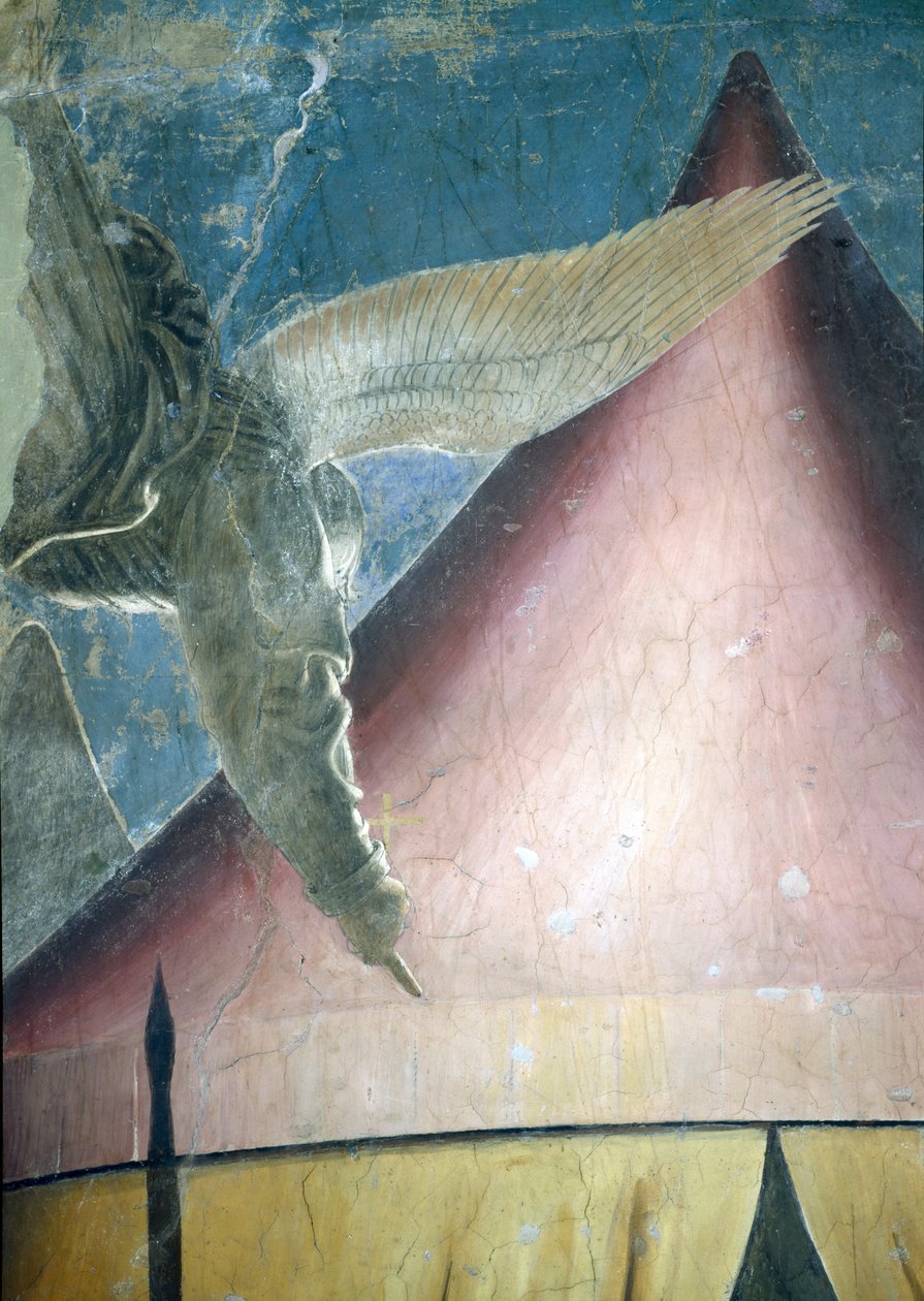 Konstantins dröm, detalj av ängeln, från True Cross Cycle, färdig fresk från 1464 av Piero della Francesca
