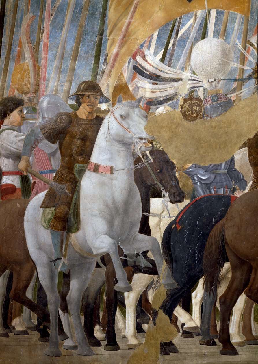 Legenden om det sanna korset, detalj av Konstantins seger vid slaget vid Milvian Bridge, 312 AD, färdig fresk 1464 av Piero della Francesca
