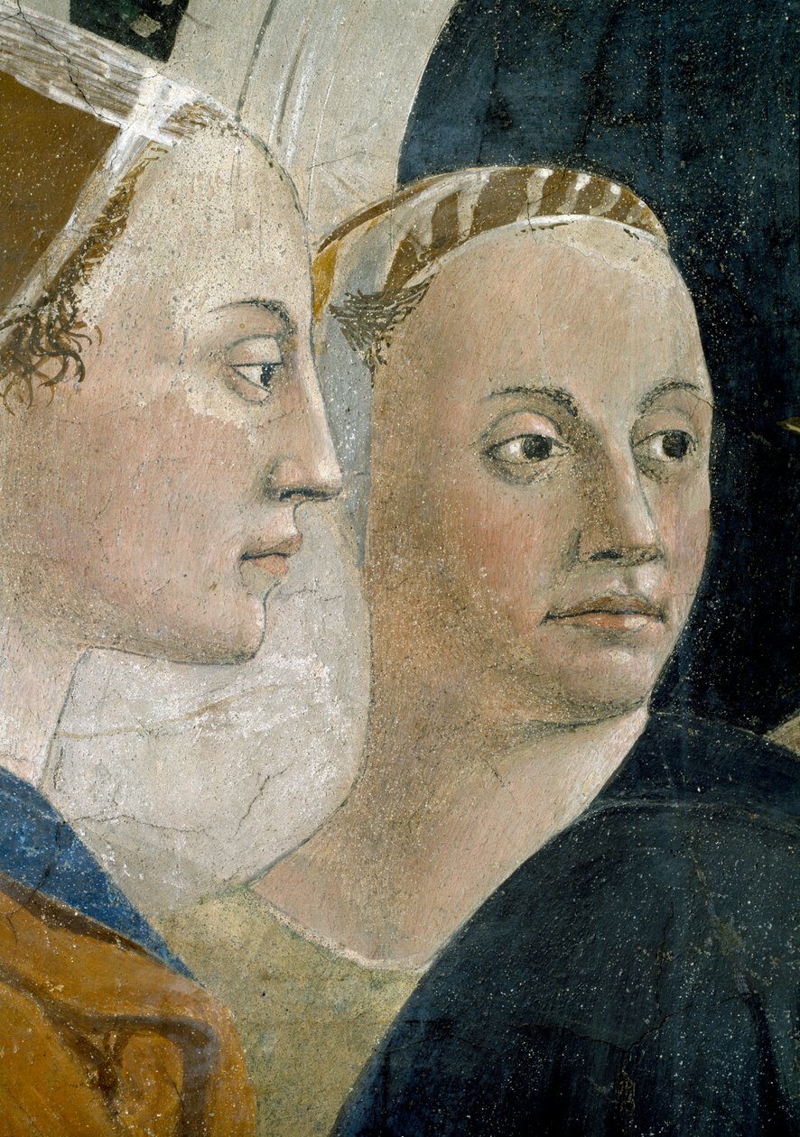 Legenden om det sanna korset, verifieringen av det sanna korset, detalj av skötare, färdig 1464 fresk av Piero della Francesca