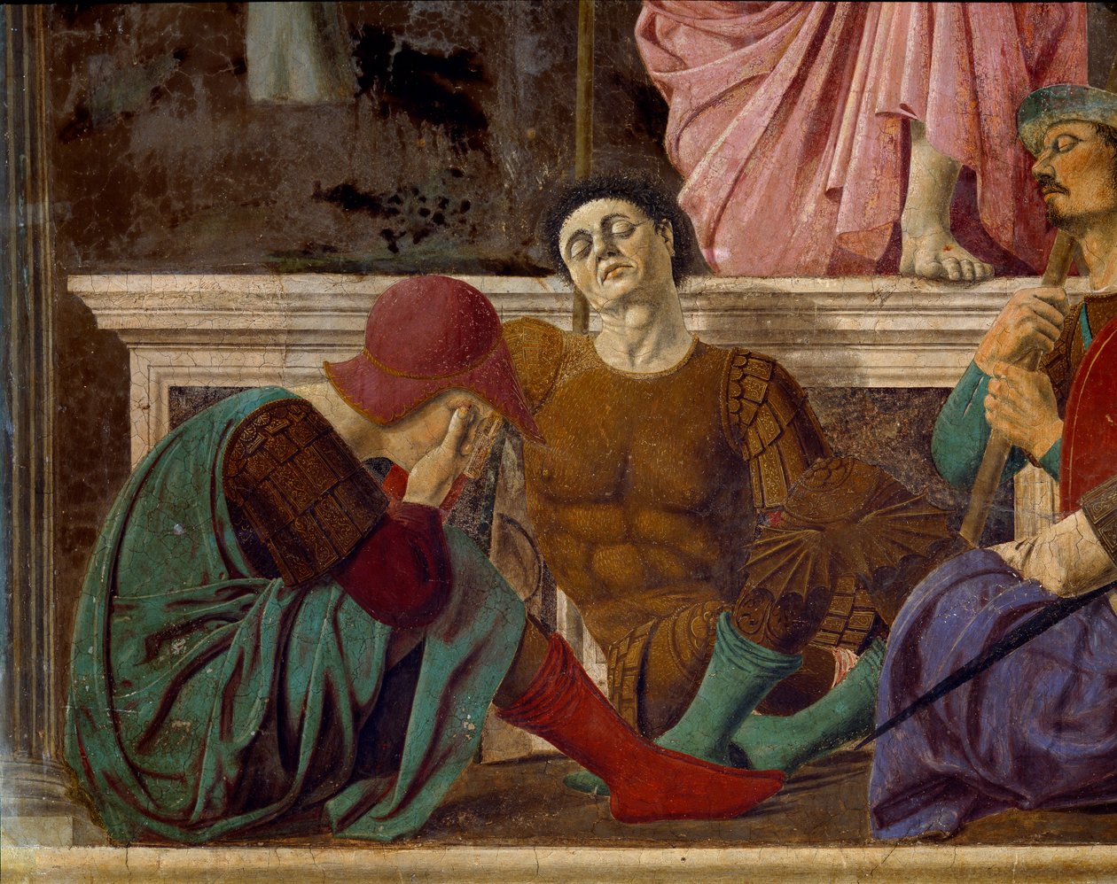 Kristi uppståndelse. Detalj av de sömniga romerska soldaterna. Målning av Pietro av Benedetto dei Franceschi dit Piero della Francesca (1422-1492) av Piero della Francesca