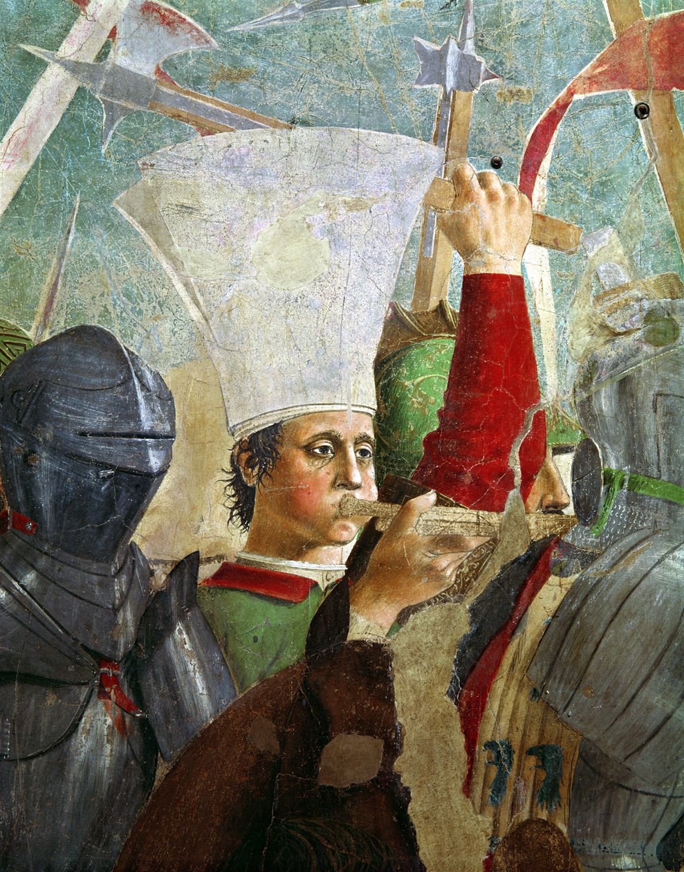 Trumpetare, detalj från slaget vid Heraclius och Chosroes, från cykeln Legend of the True Cross, avslutad 1464 av Piero della Francesca