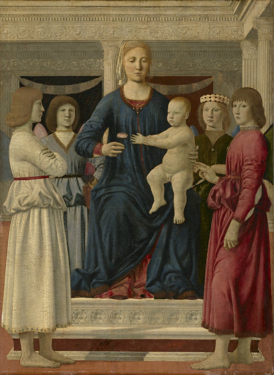 Jungfru och barn tronade med fyra änglar, c.1460-70 av Piero della Francesca