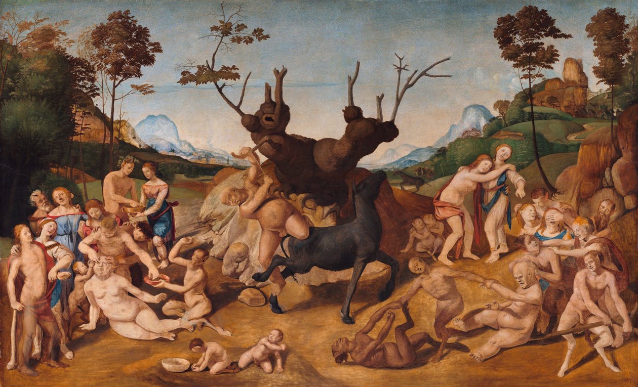 Italienska: Silenos historia, scen: Silenus olyckor av Piero di Cosimo