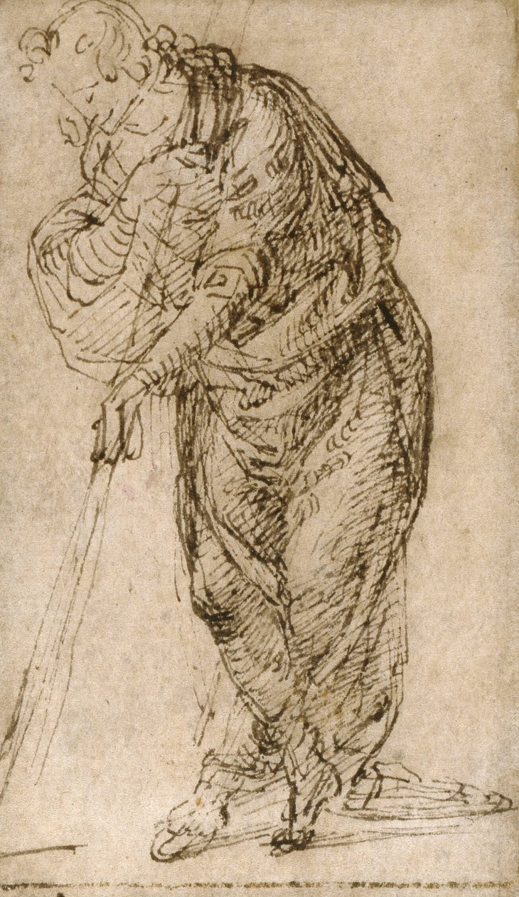 Stående figur lutad på en stav av Piero di Cosimo