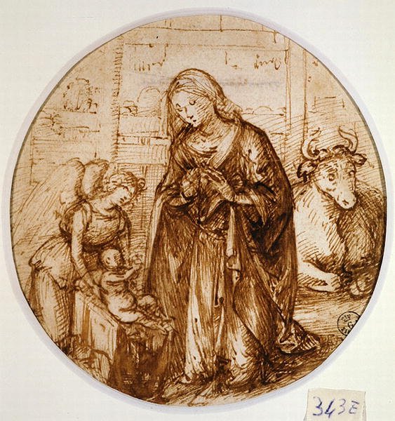 The Adoration of the Child (penna och bläck på papper) av Piero di Cosimo