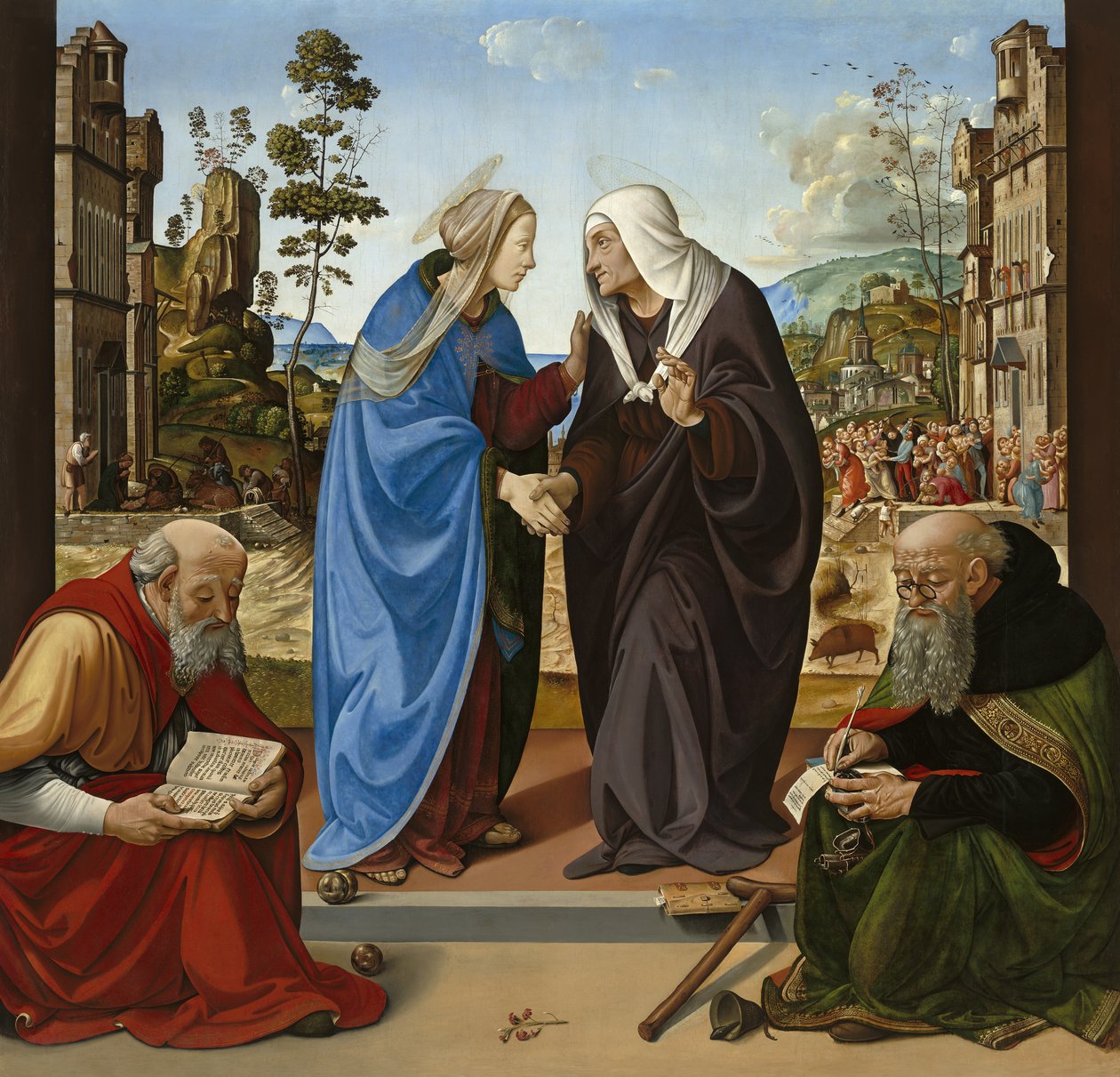 Besök hos St. Nicholas och St. Anthony Abbot, ca 1490 (olja på panel) av Piero di Cosimo