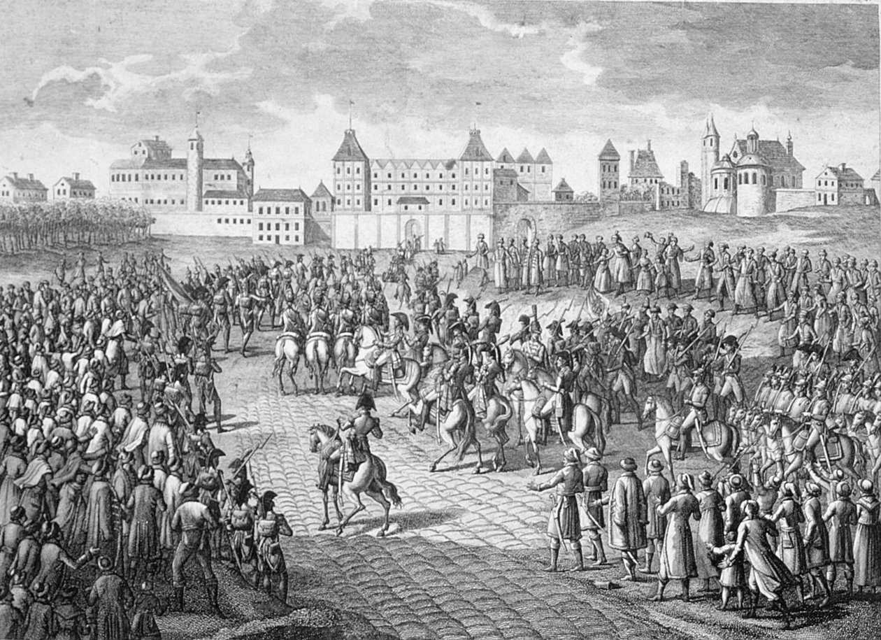 Fransmännens triumferande intåg i Warszawa, 28 november 1806 av Pierre Adrien Le Beau