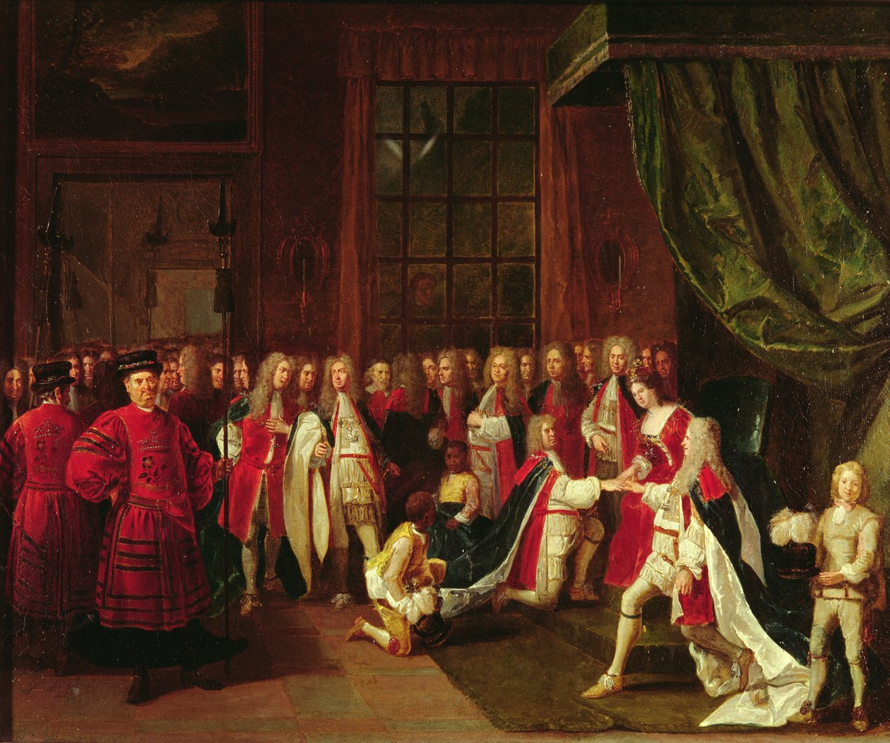 Queen Anne and the Knights of Garter, c.1720-talet av Pierre Angelis or Angillis