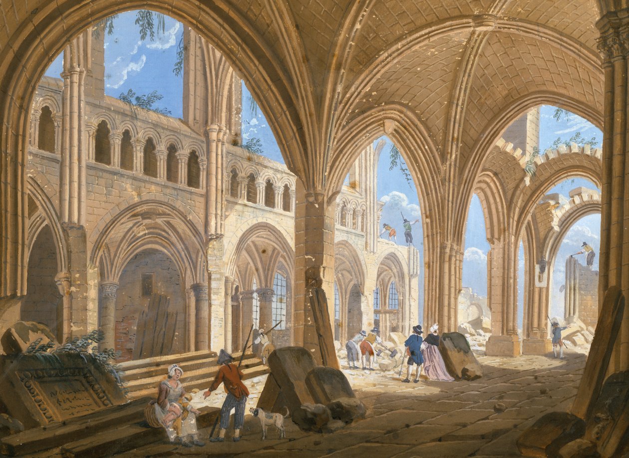 Rivning av kyrkan Saint-Jean-en-Greve, ca 1800 av Pierre Antoine Demachy