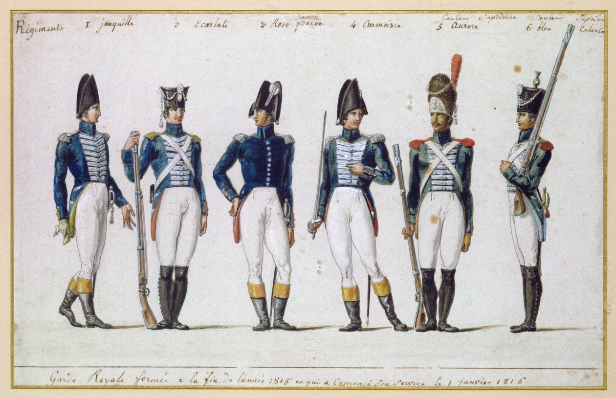 Franska kungliga gardet, 1816 (gouache) av Pierre Antoine Lesueur