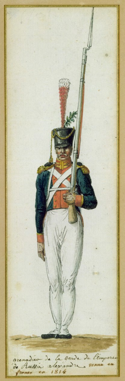 Grenadier från Alexander I:s garde (1777-1825) under ett besök i Frankrike 1814 av Pierre Antoine Lesueur
