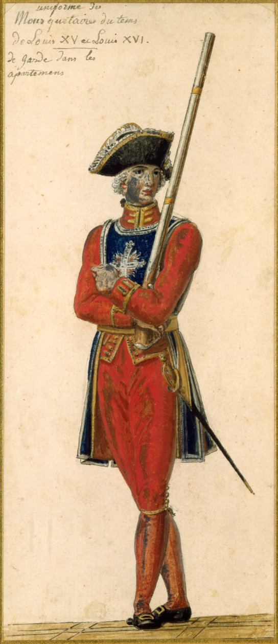 Musketör från tiden för Ludvig XV (1715-74) och Ludvig XVI (1754-93) av Pierre Antoine Lesueur