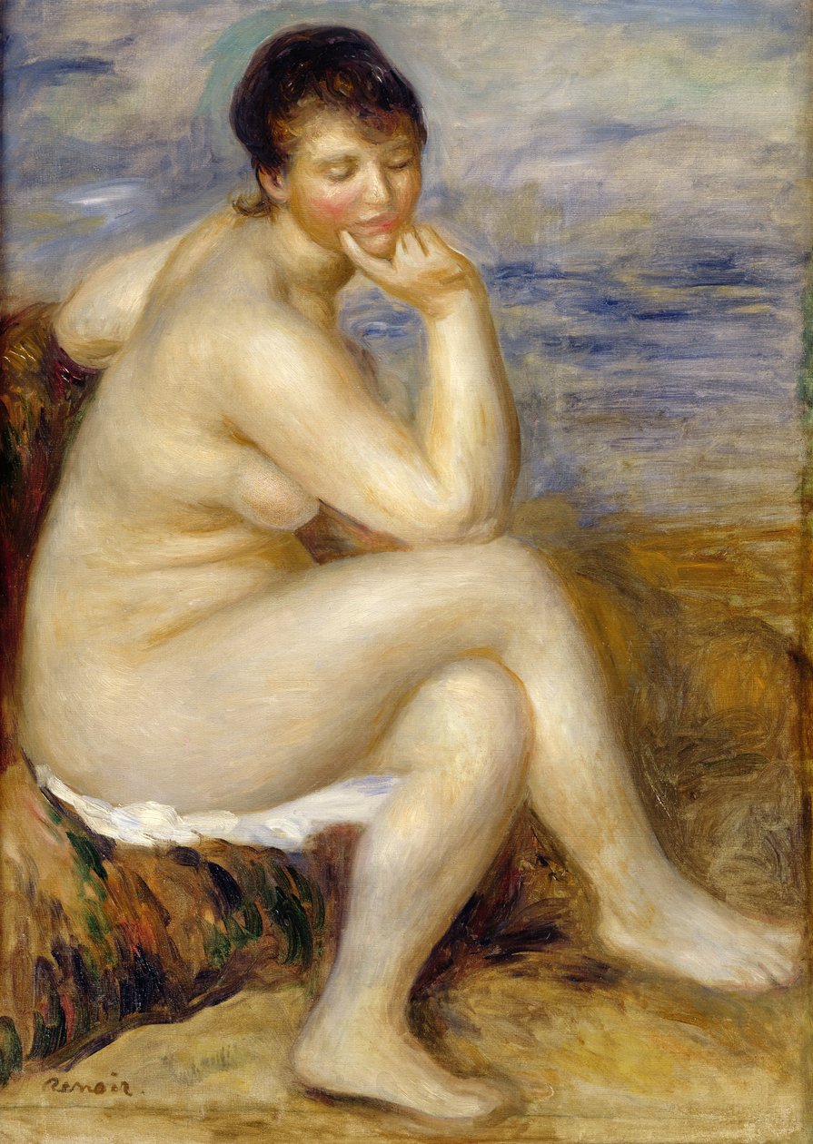 Badande på en klippa, 1882 av Pierre Auguste Renoir