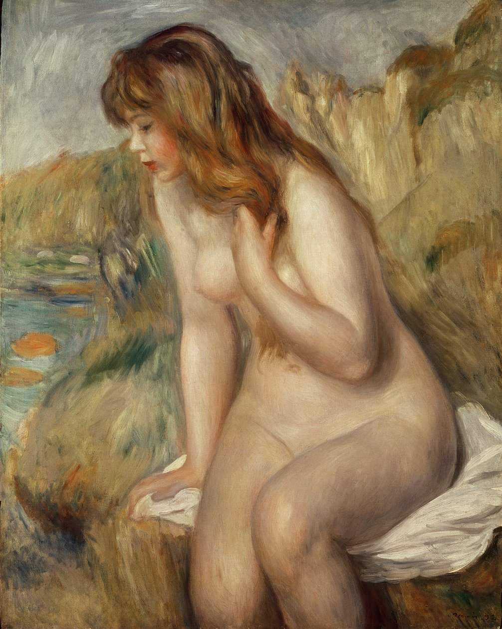 Badaren sittande på en sten, 1892 av Pierre Auguste Renoir
