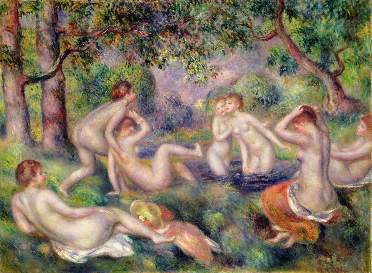 Badande i skogen, c.1897 av Pierre Auguste Renoir