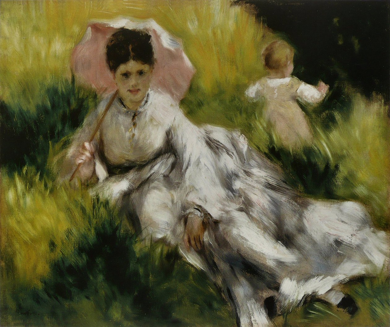 Femme à lombrelle et enfant av Pierre Auguste Renoir