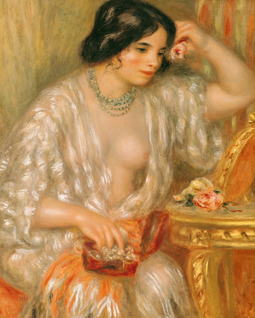 Gabrielle med smycken, 1910 av Pierre Auguste Renoir